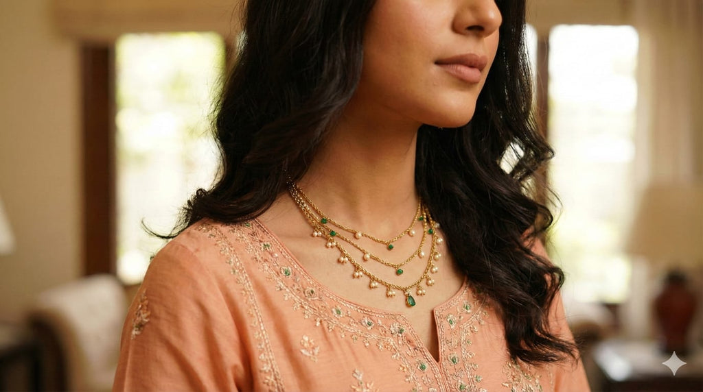 Double Hoop Twisted Gold Necklace