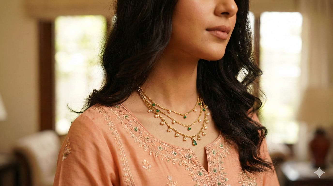 Double Hoop Twisted Gold Necklace