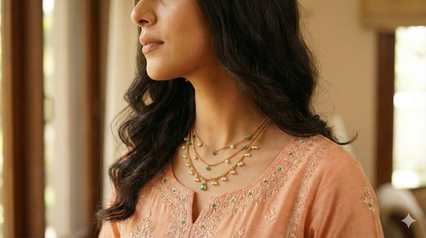 Double Hoop Twisted Gold Necklace